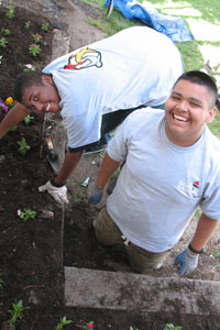 Two boys gardening